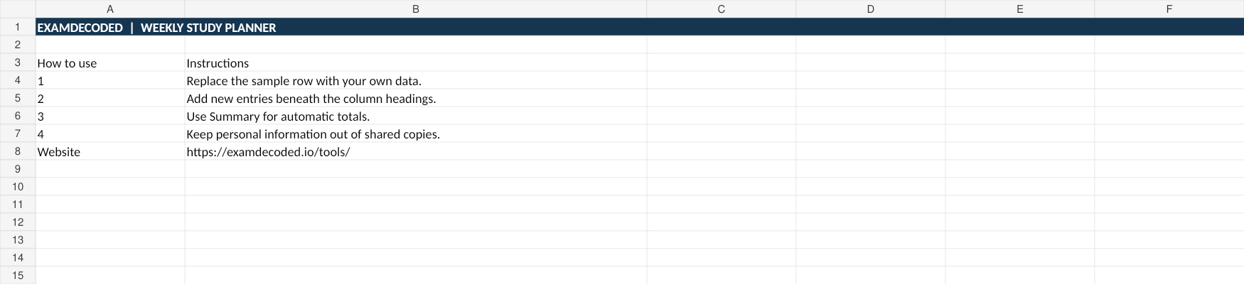 Preview of the Weekly Study Planner workbook